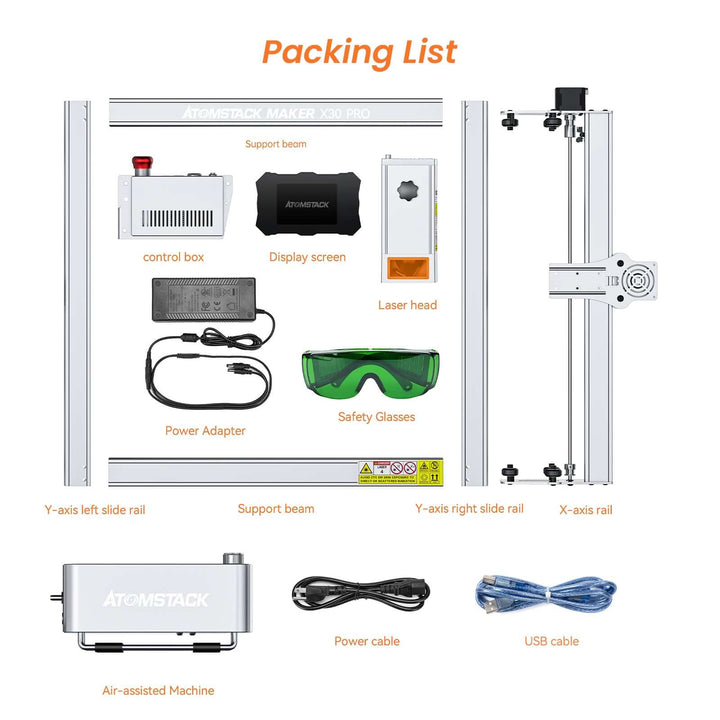 packing list of x30 graviermaschine laser