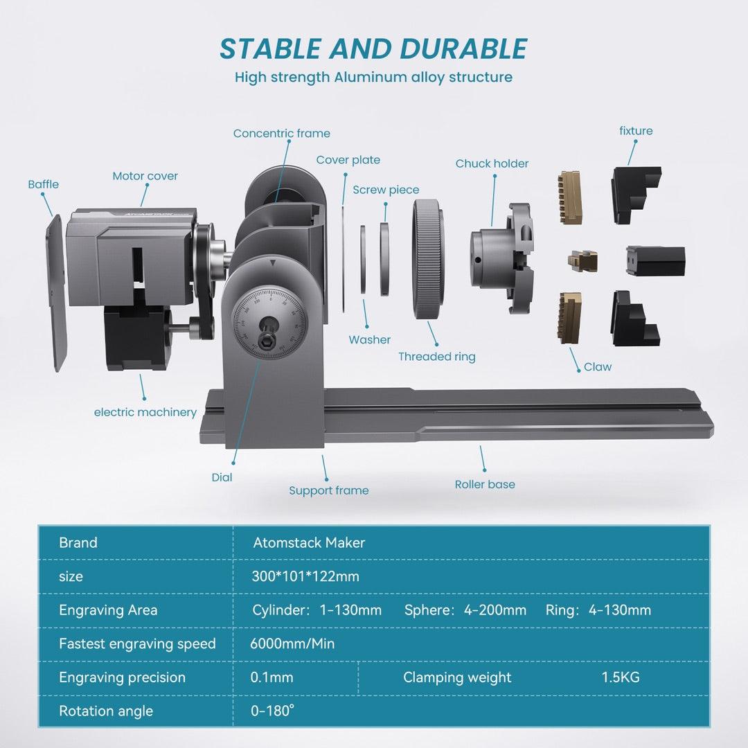 Atomstack R1 Multi-function Chuck Rotary for Laser Engraver - Atomstack EU
